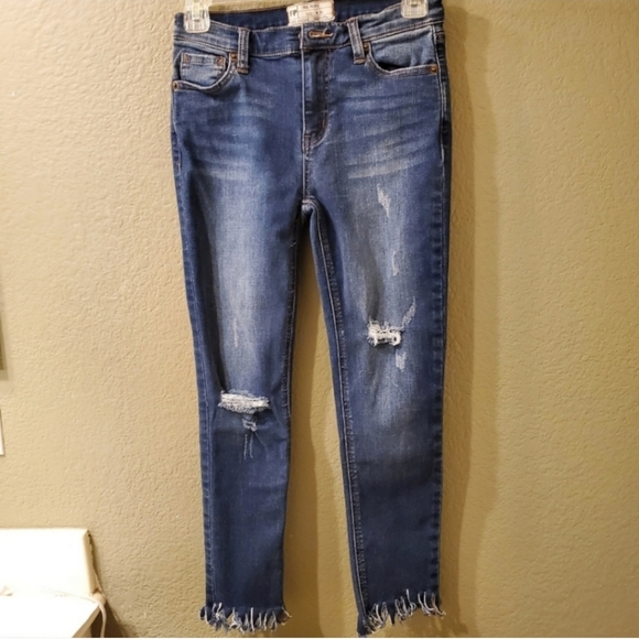Free People Great Heights Frayed Skinny Jeans Blue Med Wash Stretch Denim Sz 25 - Picture 8 of 8